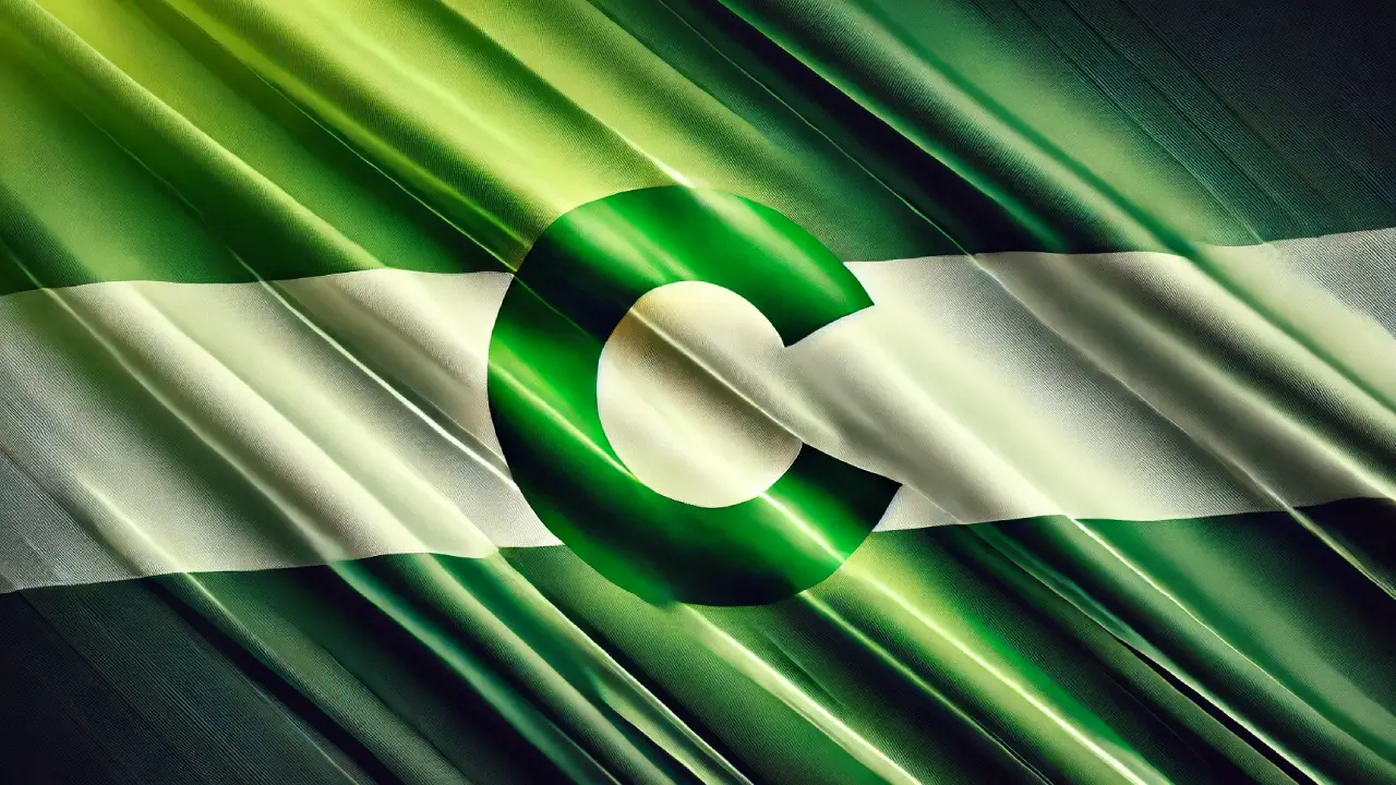 Green and white flag with a bold "C" symbol in the center.