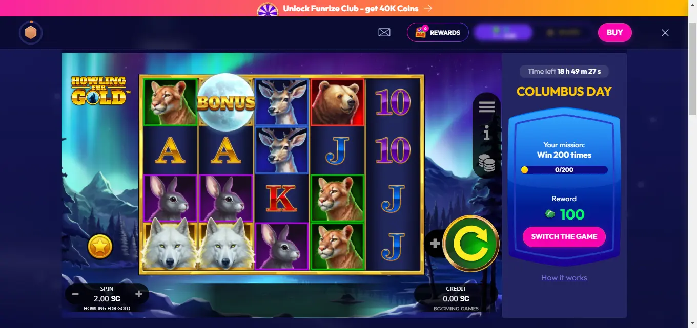 A screenshot of Booming Games' Howling for Gold.