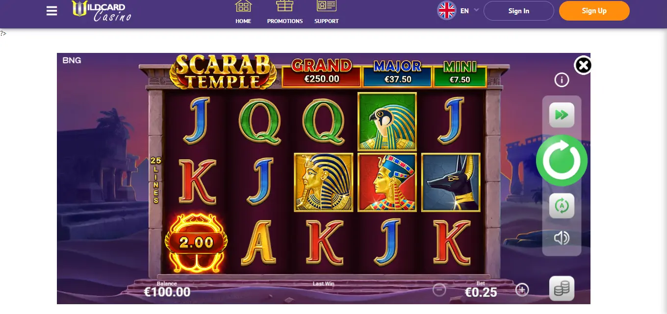 A screenshot of Scarab Temple game from Booongo.