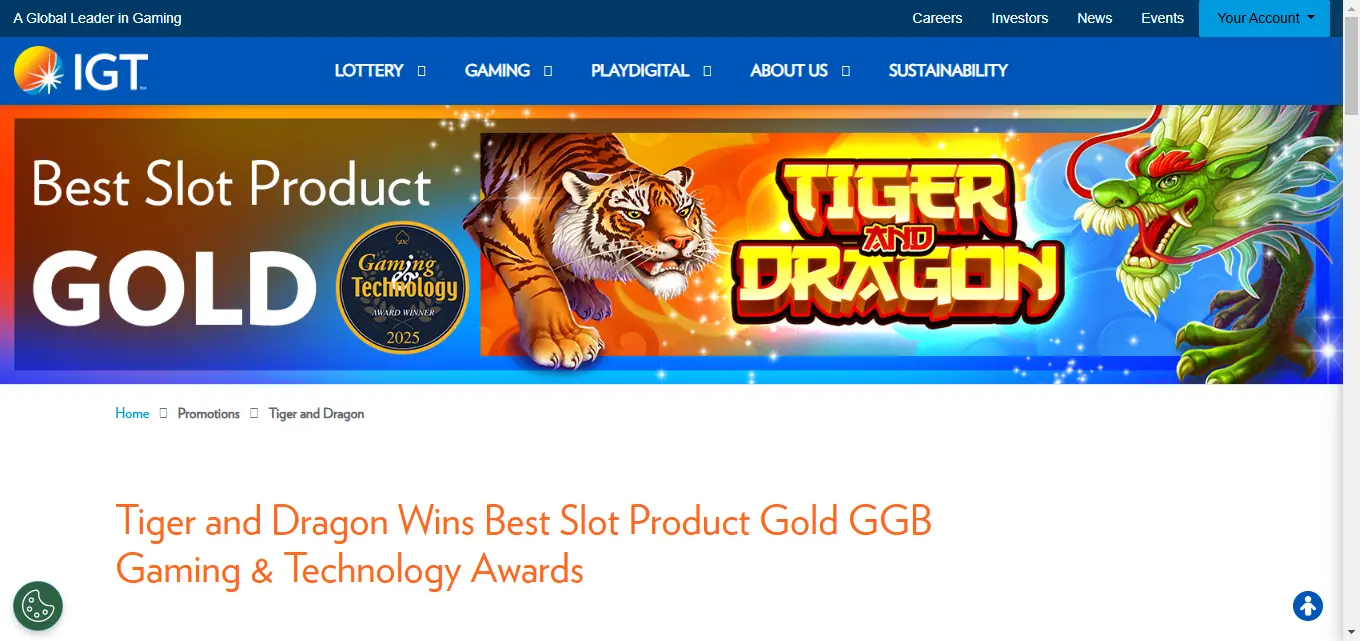 A screenshot of Tiger and Dragon game from IGT.