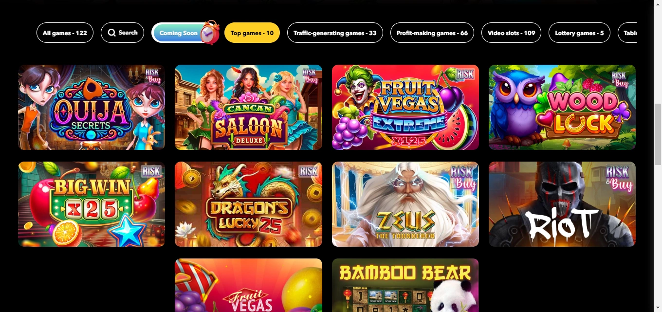 A screenshot of Mascot Gaming slot games.