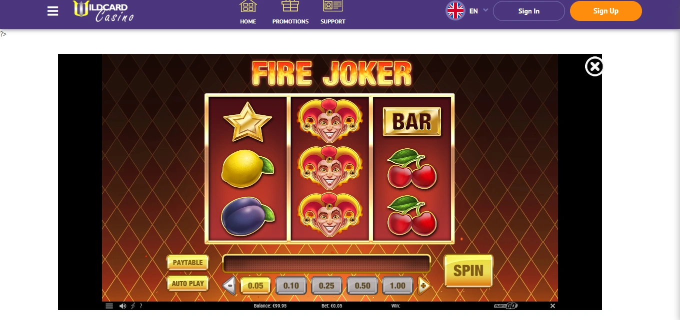 A screenshot of fire joker slot game from play'n go.