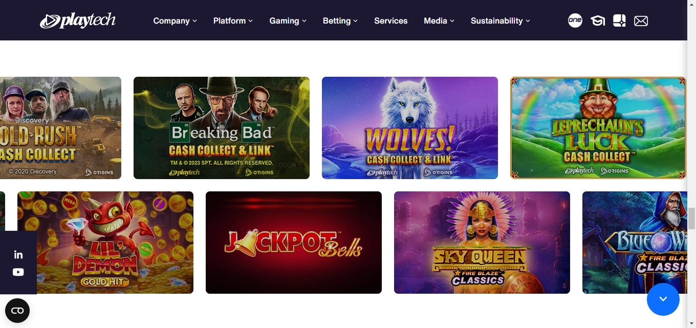 A screenshot of Playtech slots page.