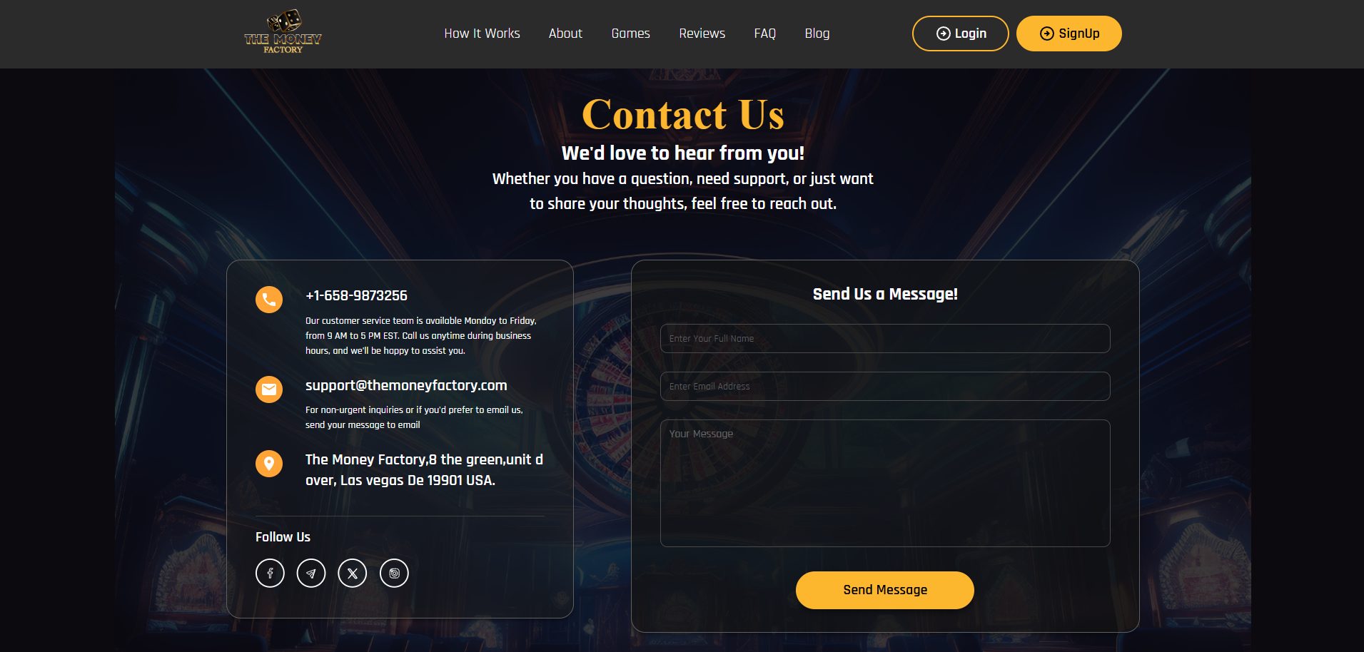A screenshot of The Money Factory Casino's help center page