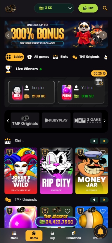 A screenshot of The Money Factory Casino's mobile view