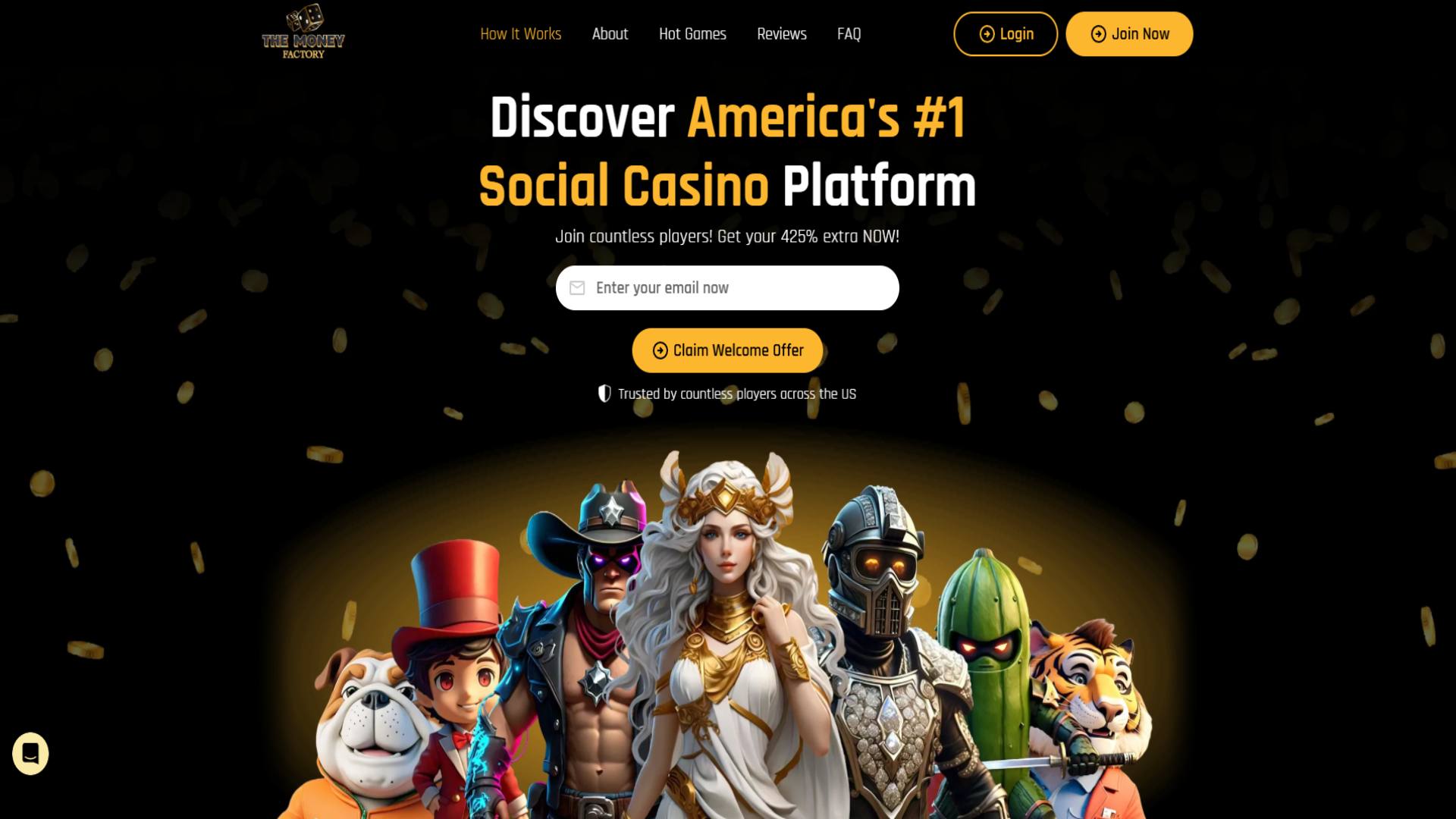 A screenshot of The Money Factory Casino's homepage.