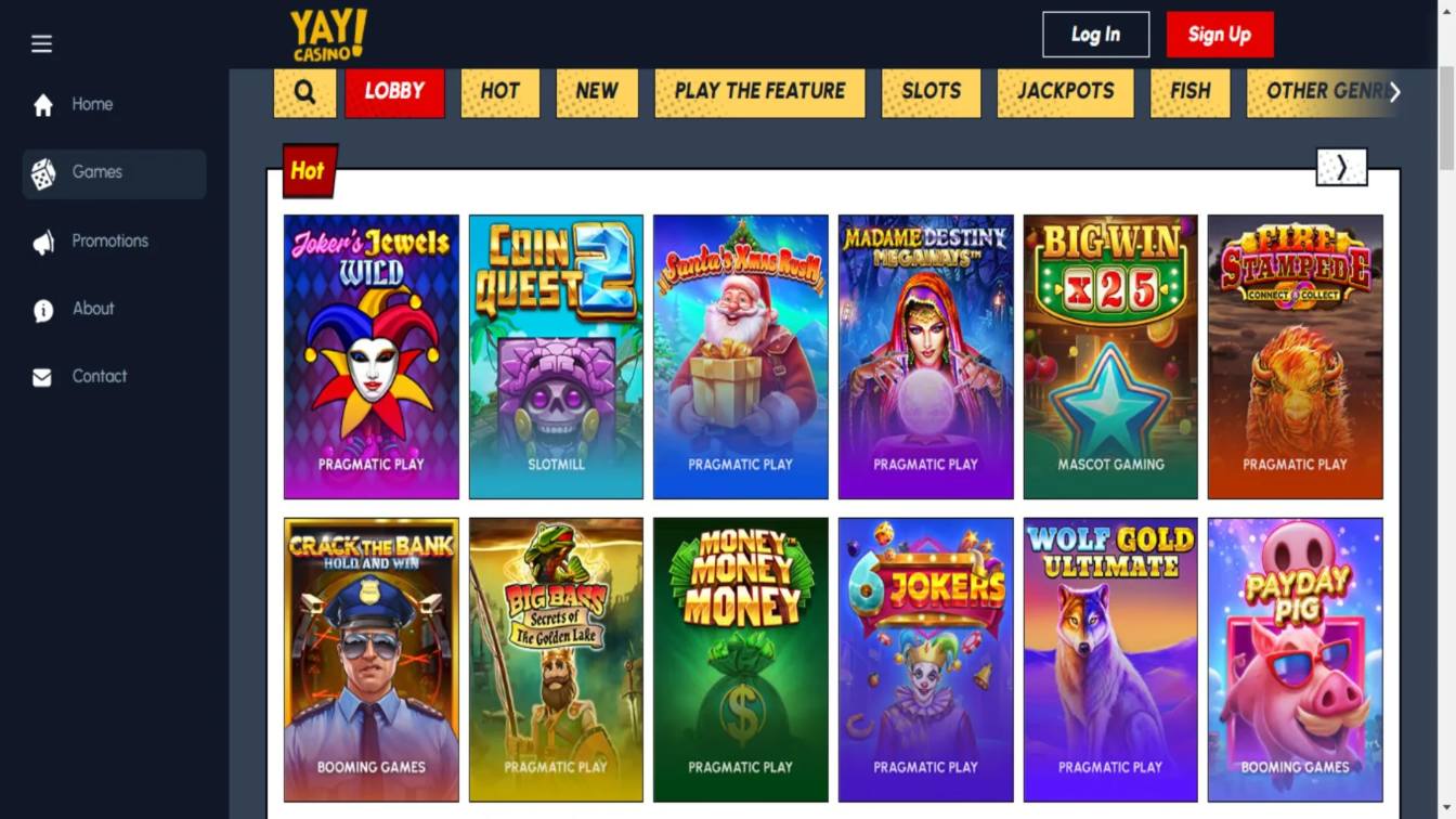 A screenshot of Yay Casino game section.