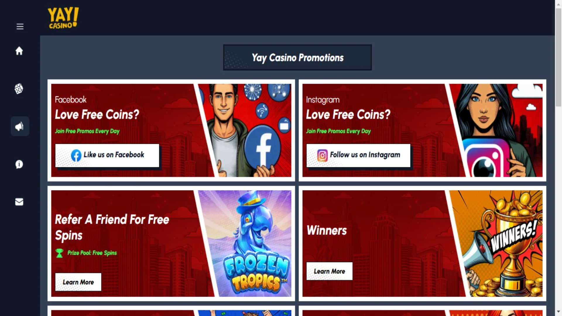 A screenshot of Yay Casino's promotions section.