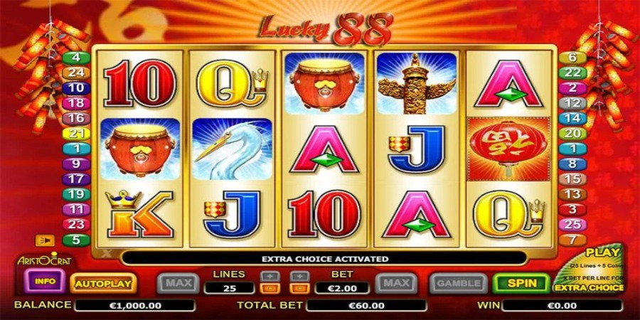 A screenshot of Lucky 88 game from Aristocrat.