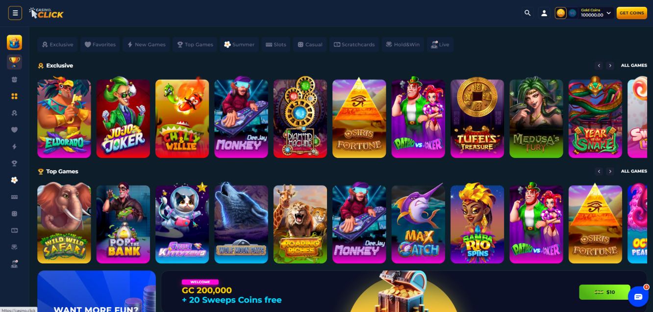 A screenshot of Casino.click's games section