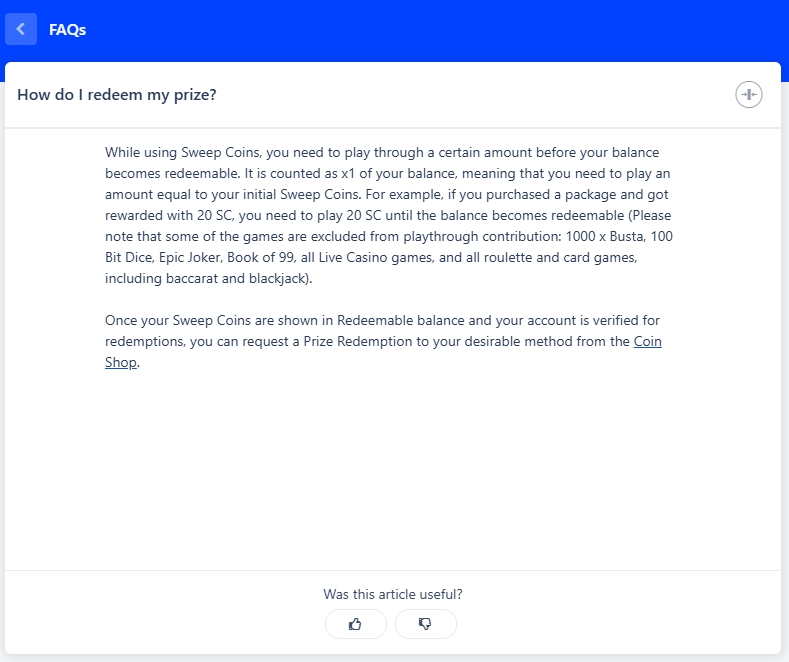 A screenshot of Casino.click's FAQs modal