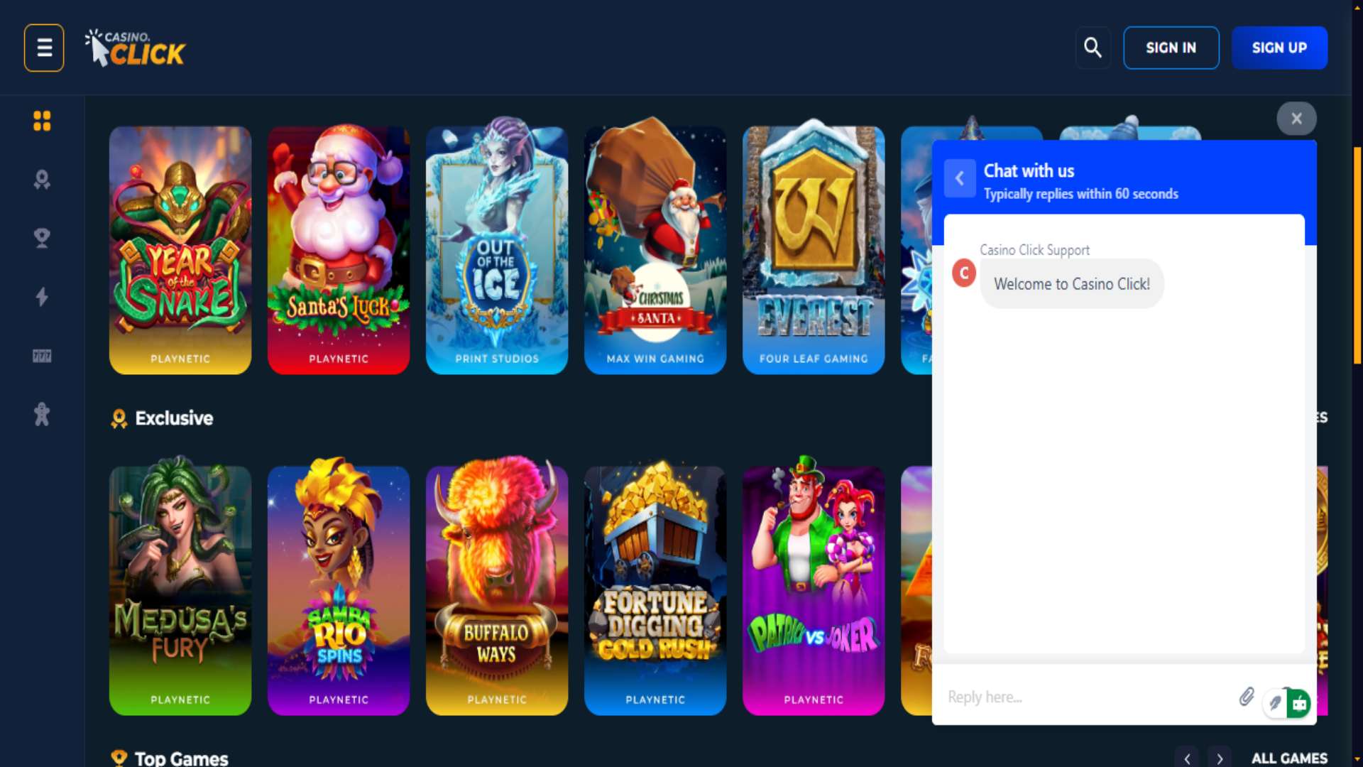 A screenshot of Casino.click's customer support.