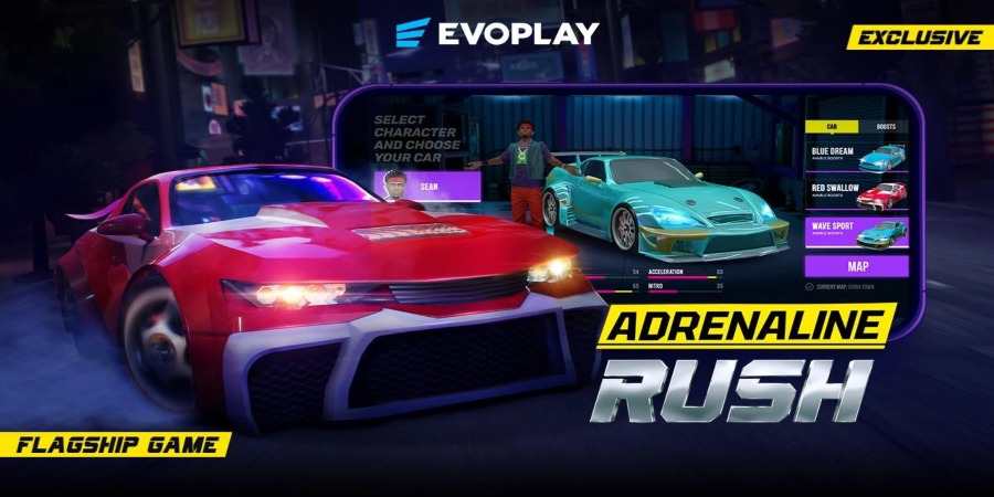 A screenshot of Adrenaline Rush game of Evoplay.