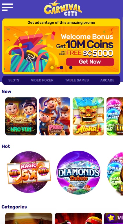 A screenshot of Carnival Citi Casino's mobile view