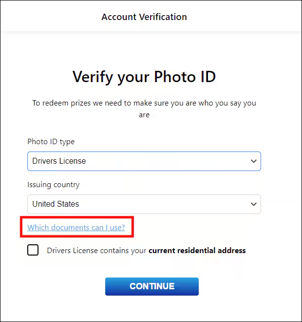 A screenshot of Chumba Casino ID Verification