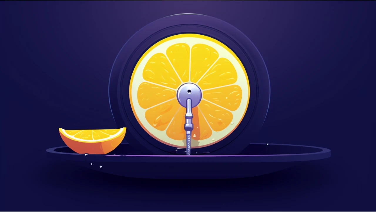 Illustration of a stylized lemon slice resembling a spinning game wheel.