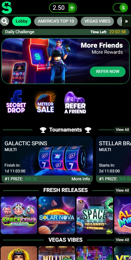A screenshot of LoneStar Casino's mobile web view