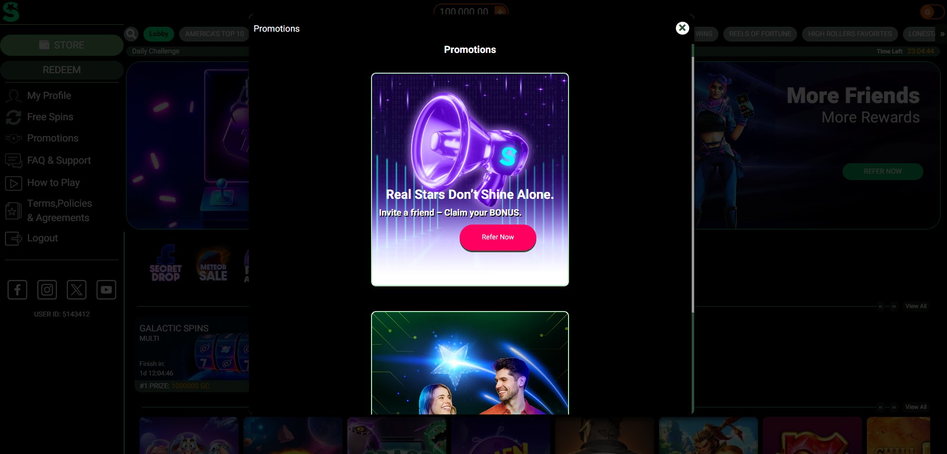 A screenshot of LoneStar Casino's promotions section