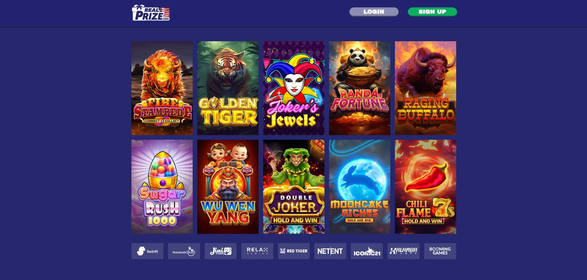 A screenshot of RealPrize Casino's games and software providers