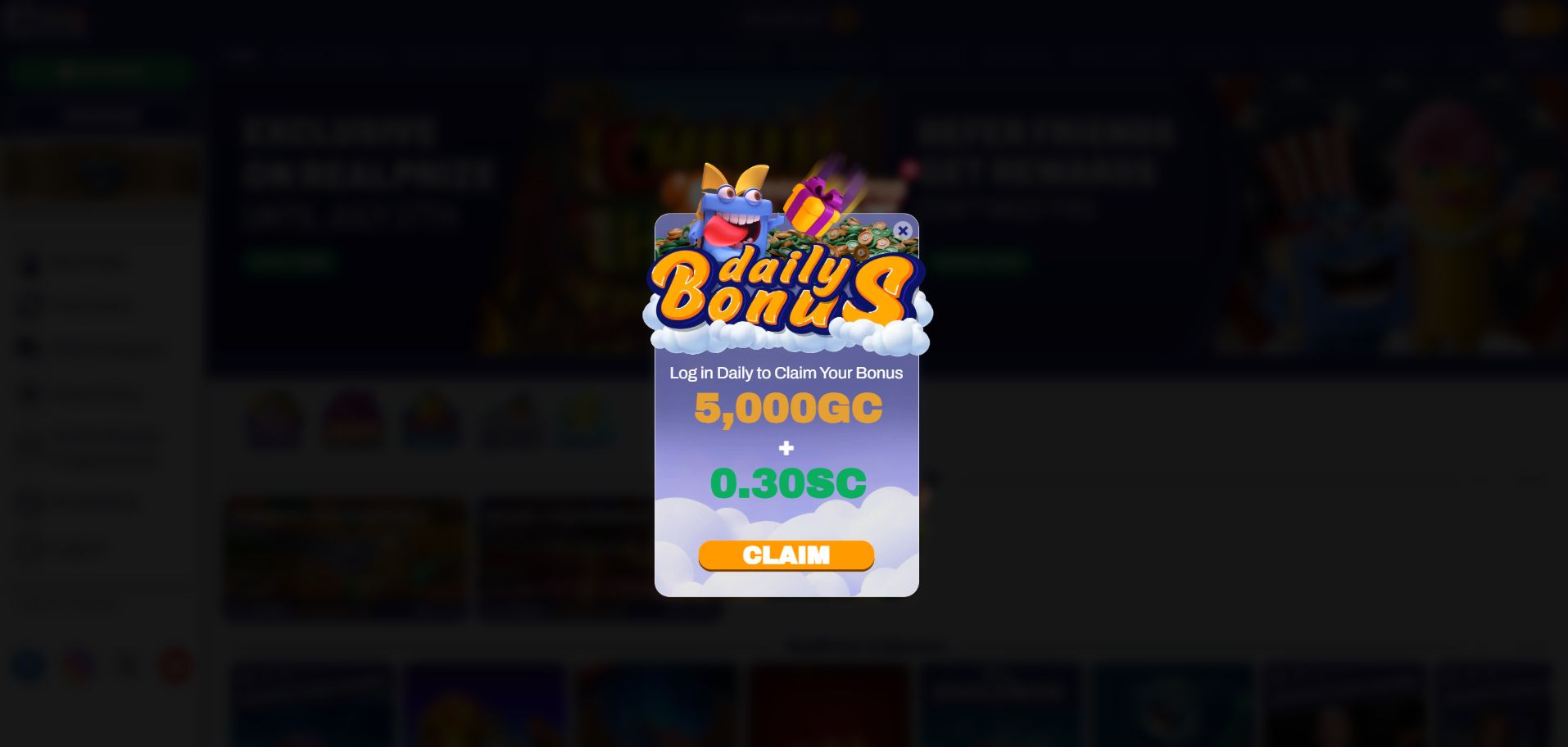 A screenshot of RealPrize Casino's welcome bonus
