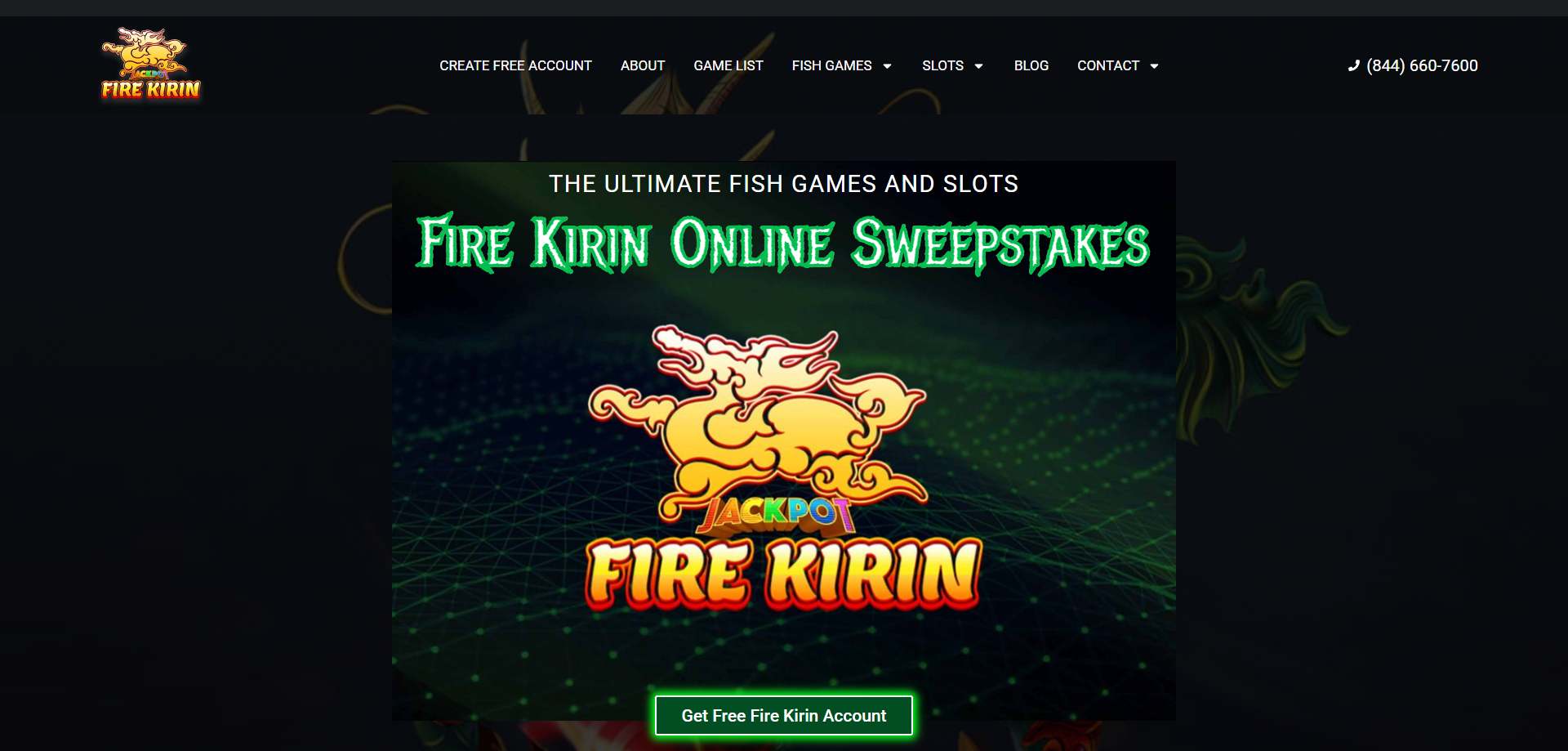 A screenshot of FireKirin's homepage