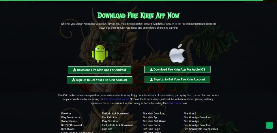 A screenshot of FireKirin's mobile app download links
