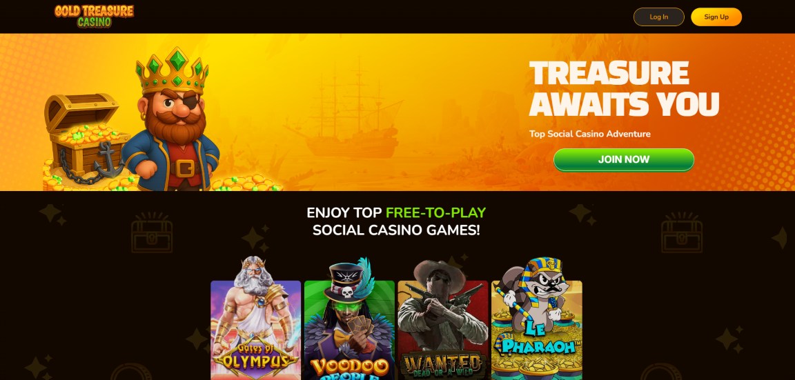 A screenshot of Gold Treasure Casino's homepage