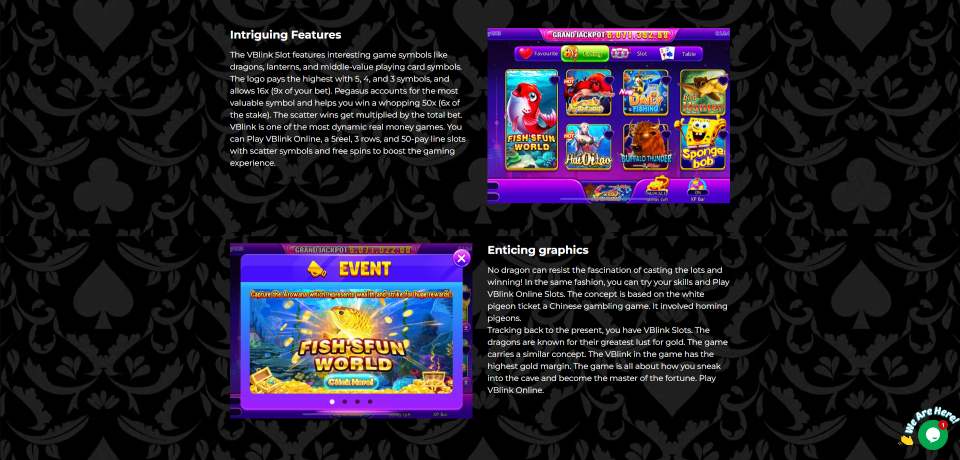 A screenshot of Vblink's games features on sweepstake mobi