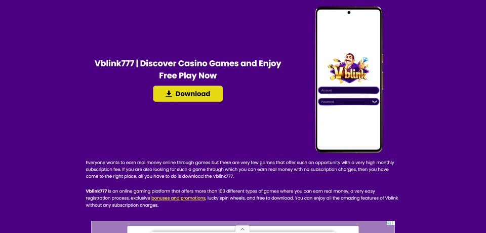 A screenshot of Vblink's landing page