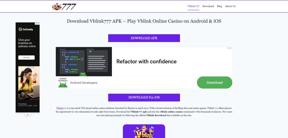 A screenshot of Vblink's mobile app download buttons