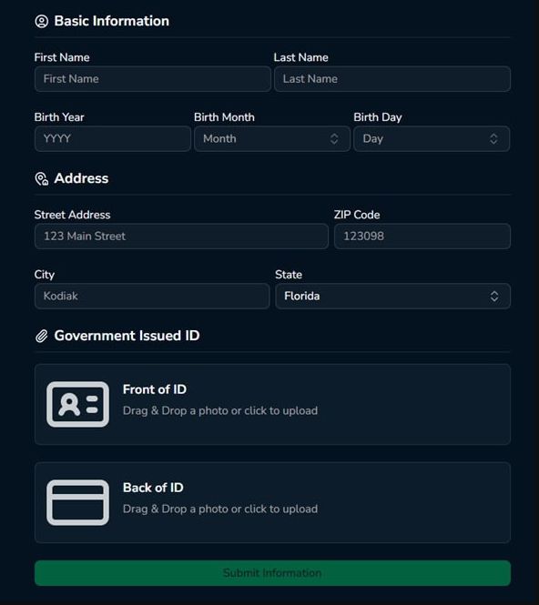 Screenshot of Jumbo88 Casino's redemption form