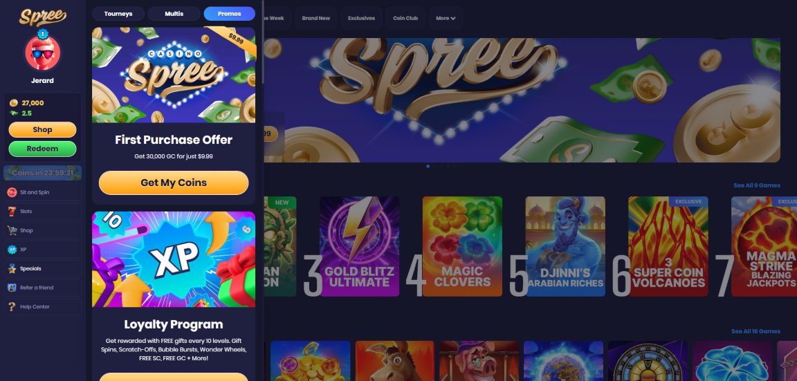 Screenshot of Spree Casino's bonuses