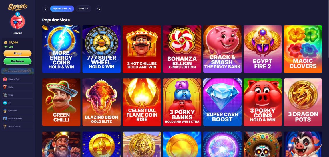 Screenshot of Spree Casino's games lobby