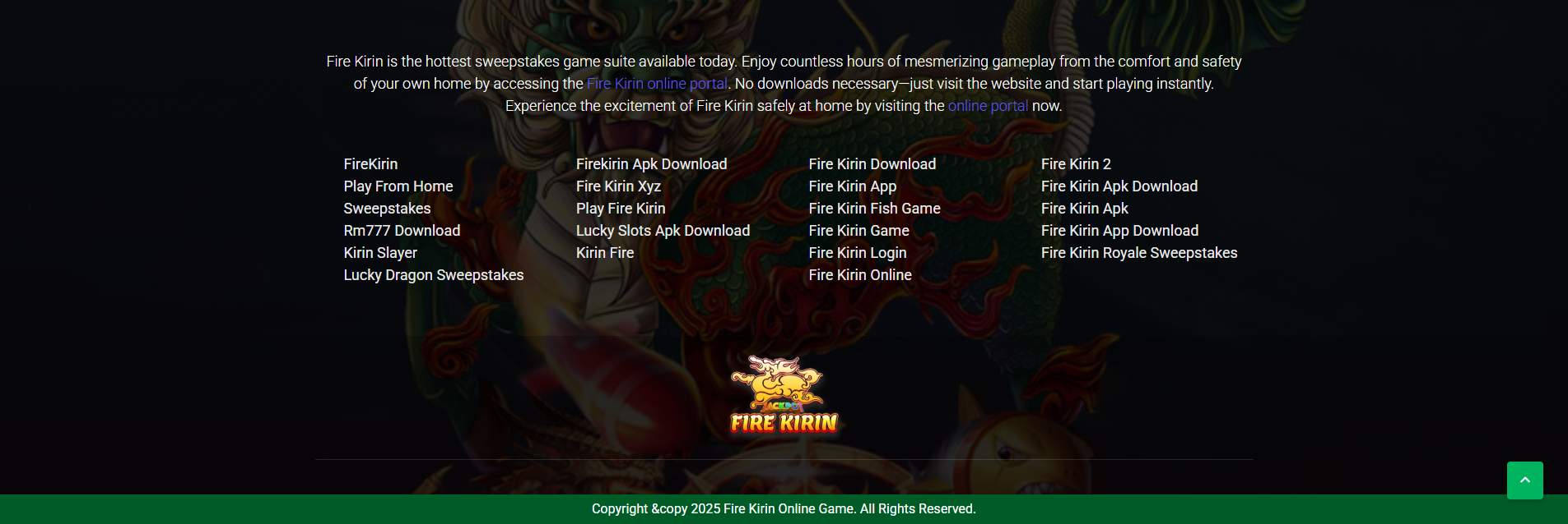 Fire Kirin footer with no visible Terms & Conditions link.