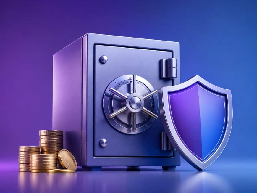 Sweepstakes casino balance protected by vault, shield, and coins