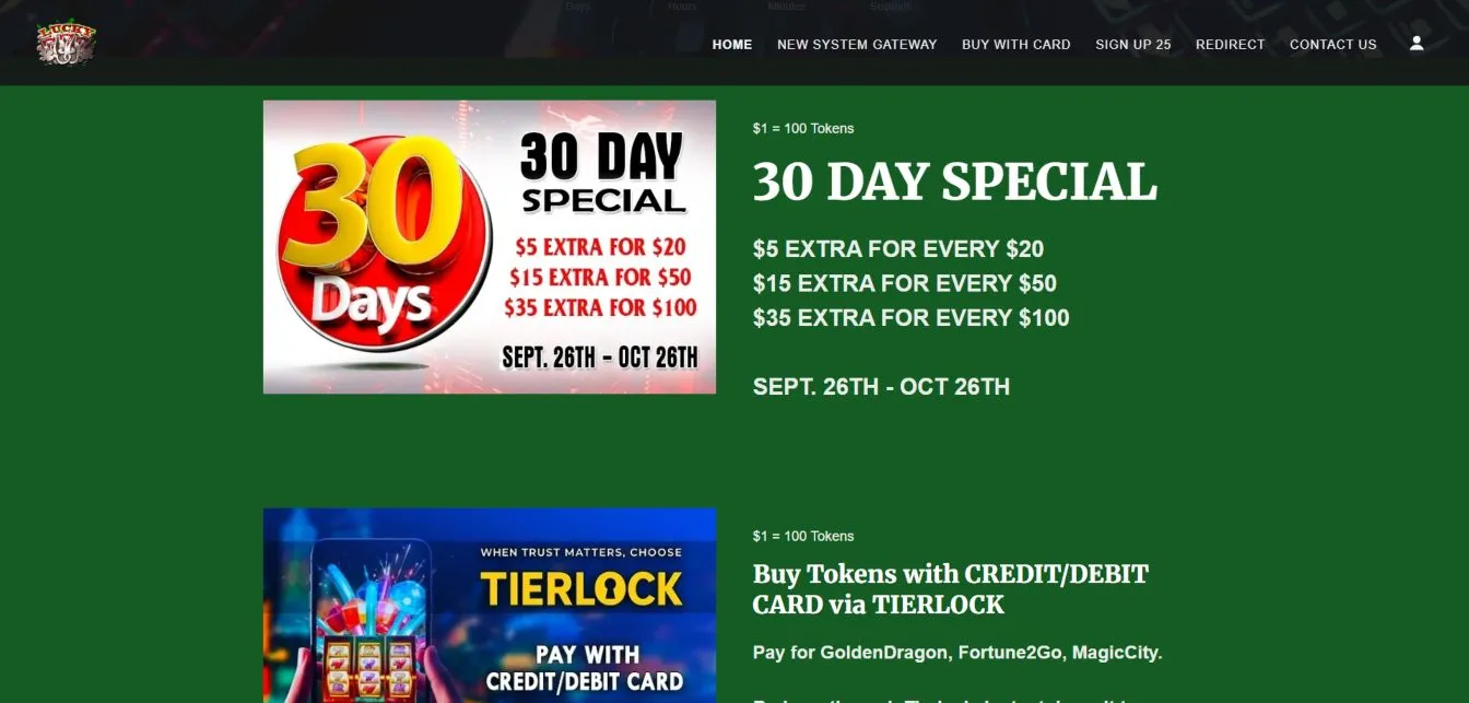 A screenshot of Lucky 777 Sweepstakes Casino's bonuses