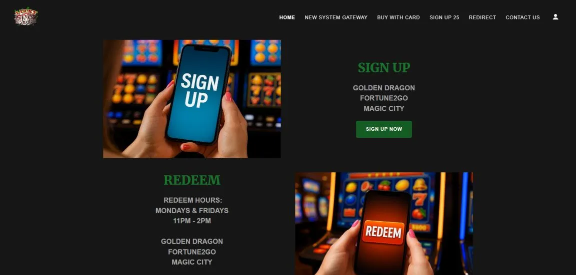 A screenshot of Lucky 777 Sweepstakes Casino's landing page