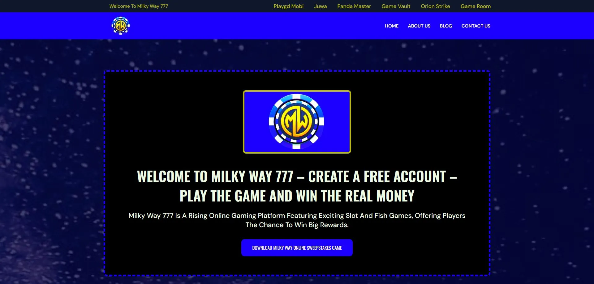 A screenshot of Milky way casino landing page