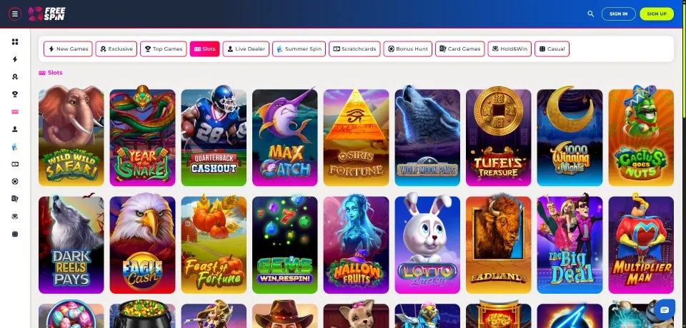 A screenshot of FreeSpin casino's games