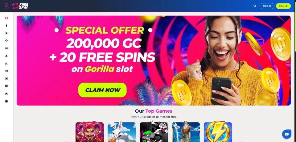 A screenshot of FreeSpin casino's landing page