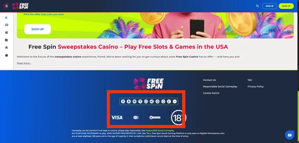 A screenshot of FreeSpin casino's banking option